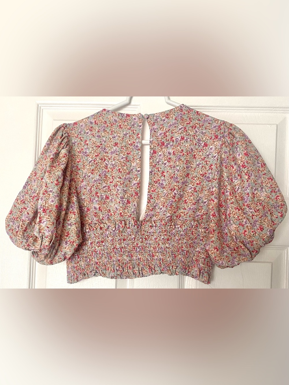 Klesis Floral Puff Sleeve Crop Top Smocked Cottagecore Coquette S - Picture 6 of 9